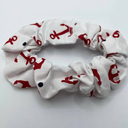 Scrunchie - White, red, navy with anchors