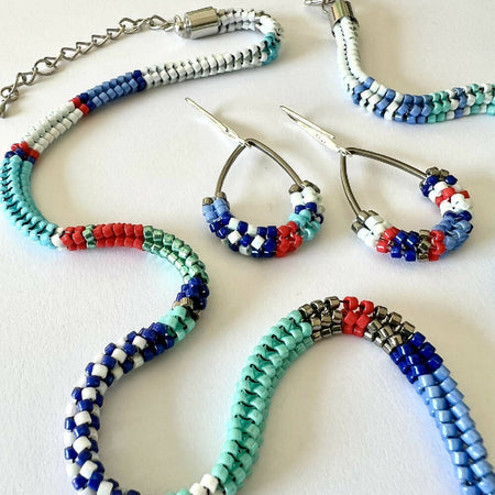 Unique Necklace set - Navy & teardrop earrings