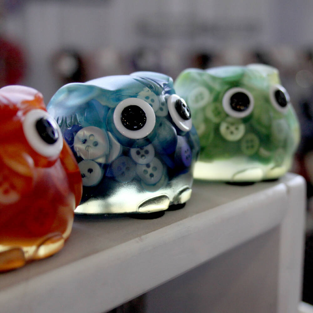 Ornament Owl Blue Resin Addicted to Buttons 1