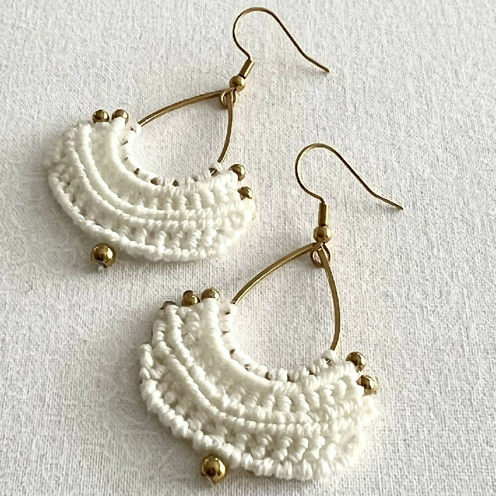 SOLD OUT Micro Macrame Earrings White & Gold