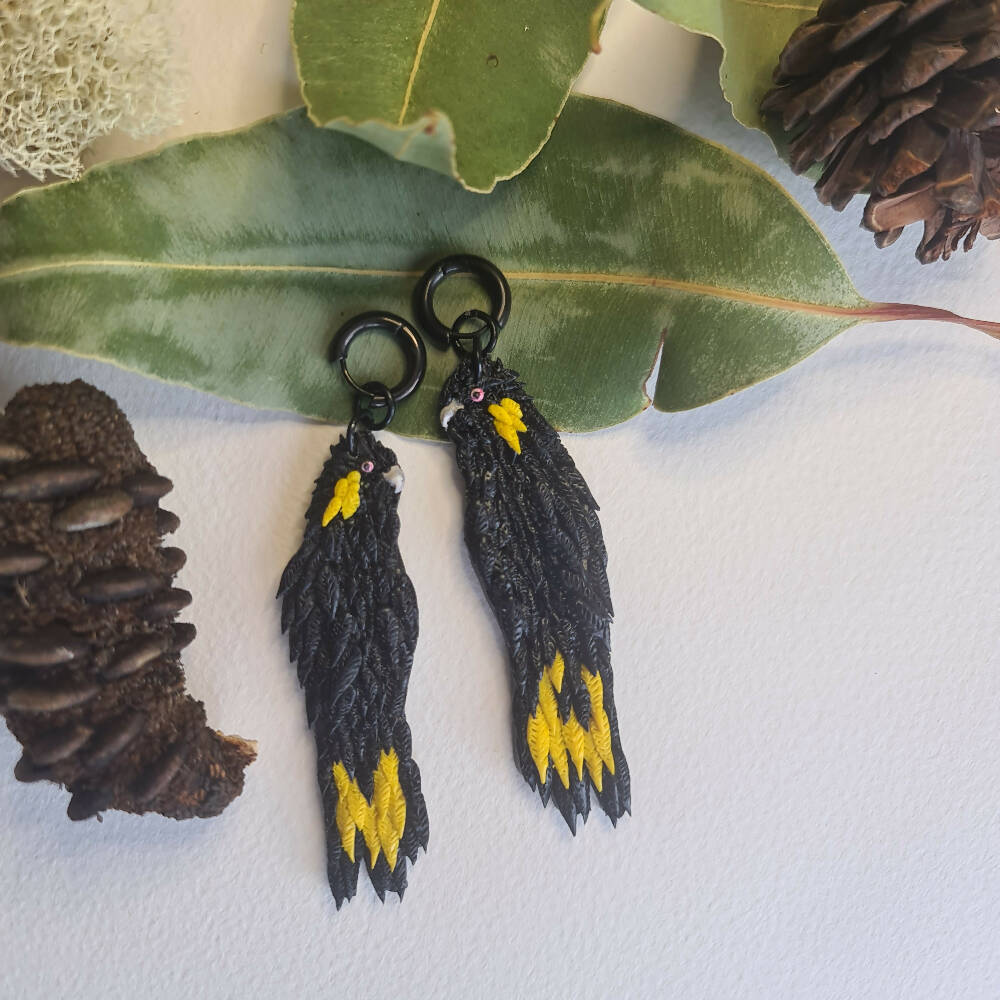Earrings, Yellow Tailed Black Cockatoos