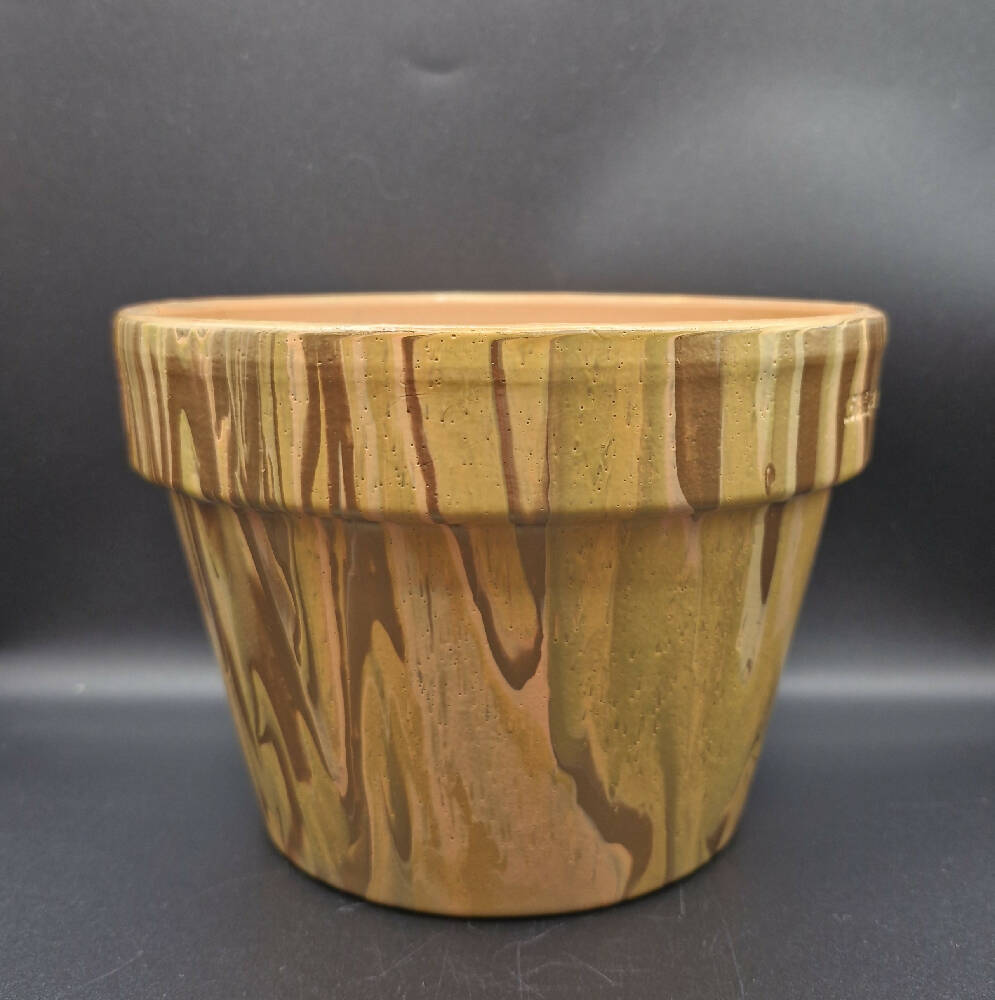 Hand Painted Terracotta Pot 15cm Golden Acrylic Pour
