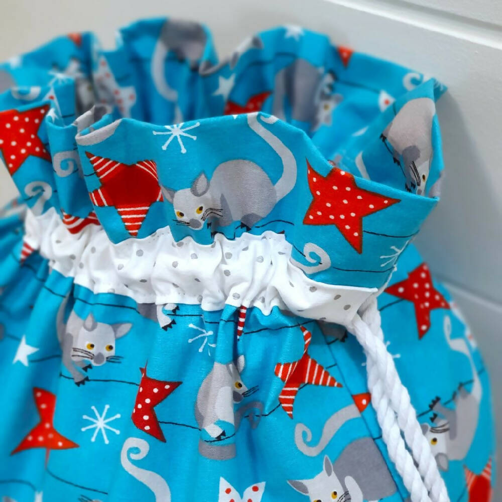 Christmas Santa Sack - Ringtail Possums & Stars - Navy, Aqua (2 options)