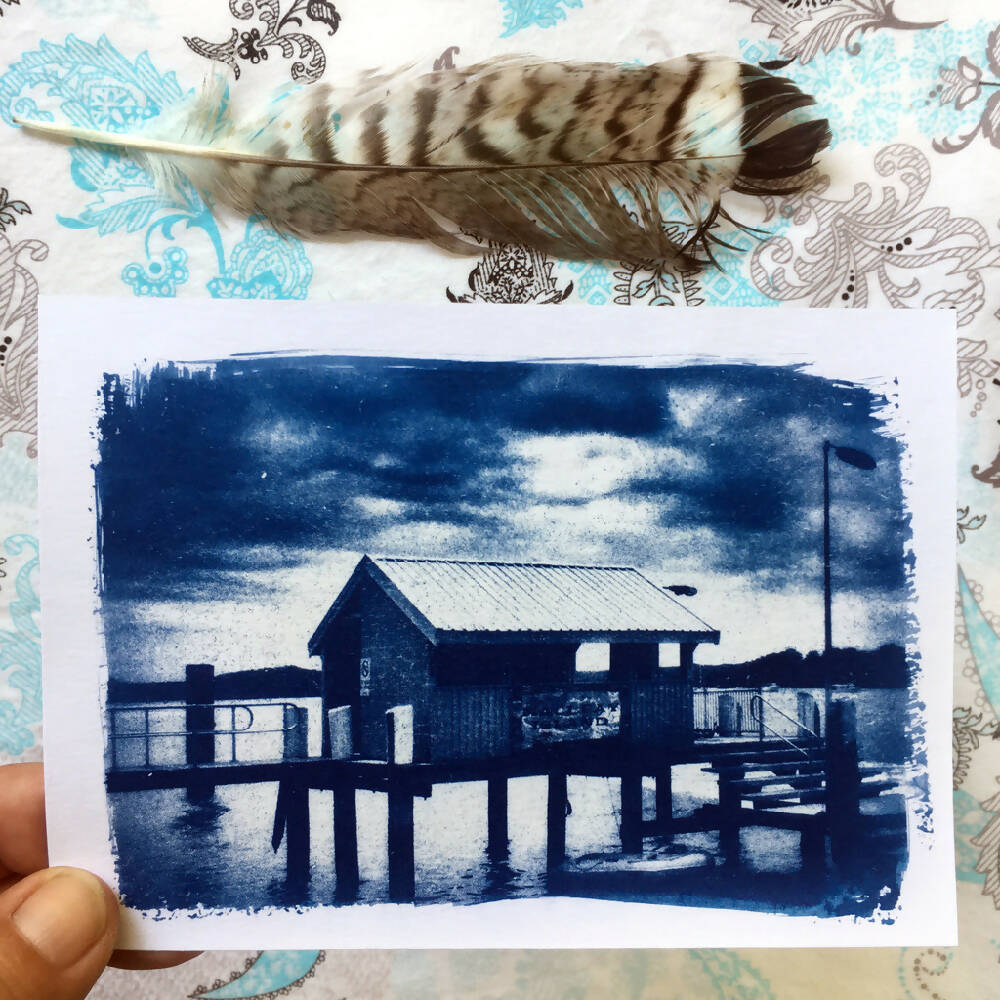 Macleay Island Jetty, Original Cyanotype Art Print, Postcard Size