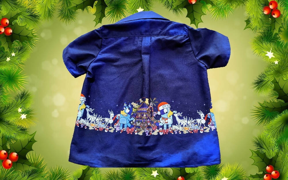 Xmas Shirt, Boys, Blue Dog Border, Sizes 2, 3, 5