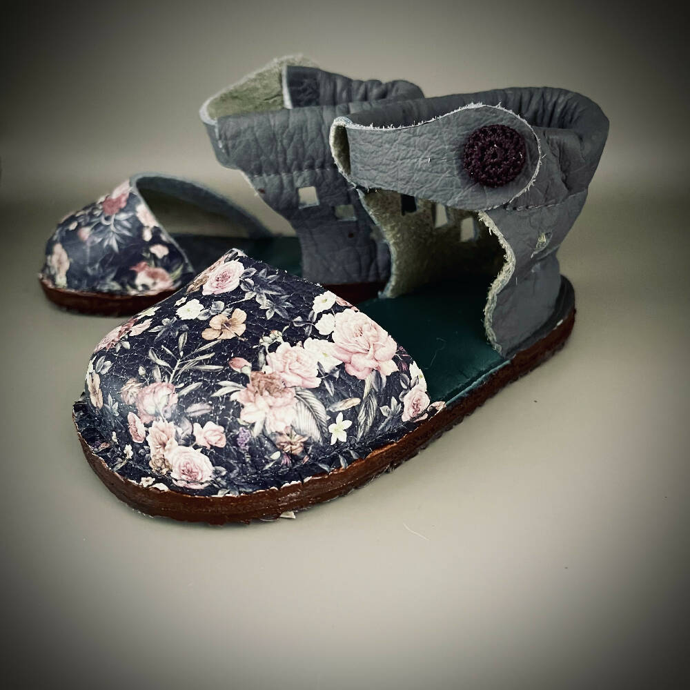 handmade sandal Grey floral first walker size 3