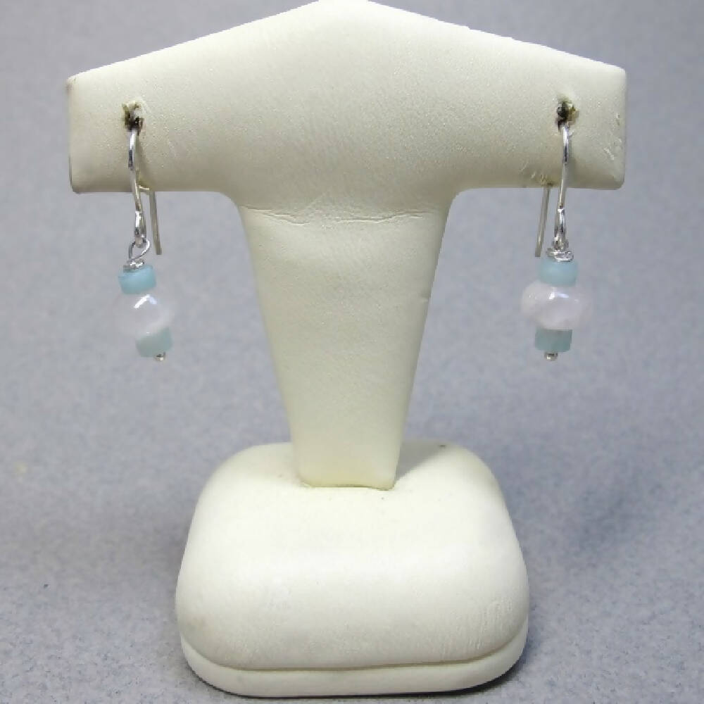 Rose quartz and amazonite beads sterling silver earrings 3