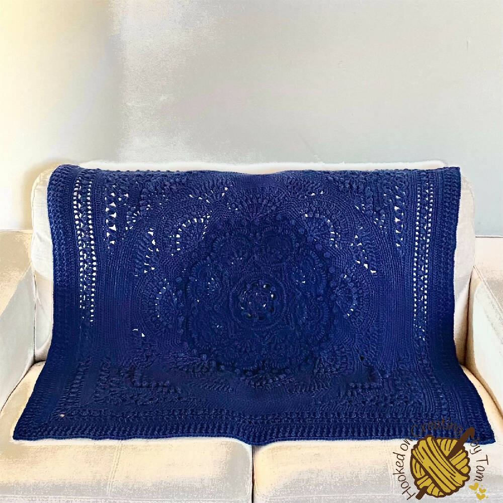 French Navy ‘Baby Arcadia’ Heirloom Handmade Baby Blanket 100% Acrylic