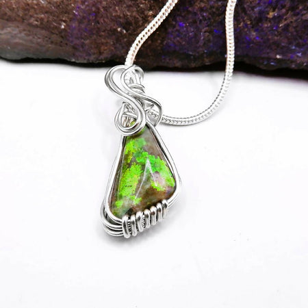 Andamooka Vivid green opal pendant Sterling silver wire wrapped