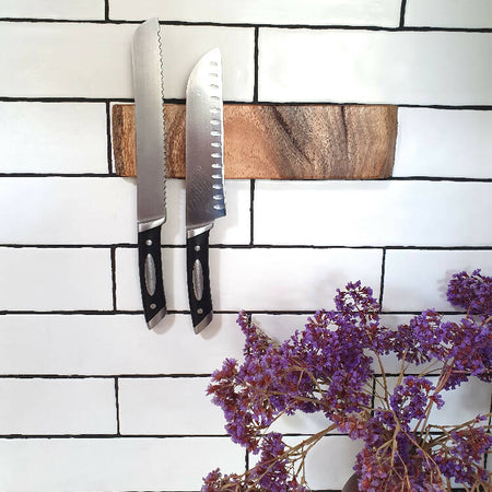 Magnetic Knife Holder, Wall Mounted, 30cm long, Holds 5 Knives,Australian Marri Timber, Unique Wedding Present