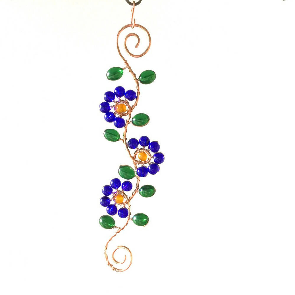 Flower Window/Wall hanger, Wire Wrapped Glass Beads