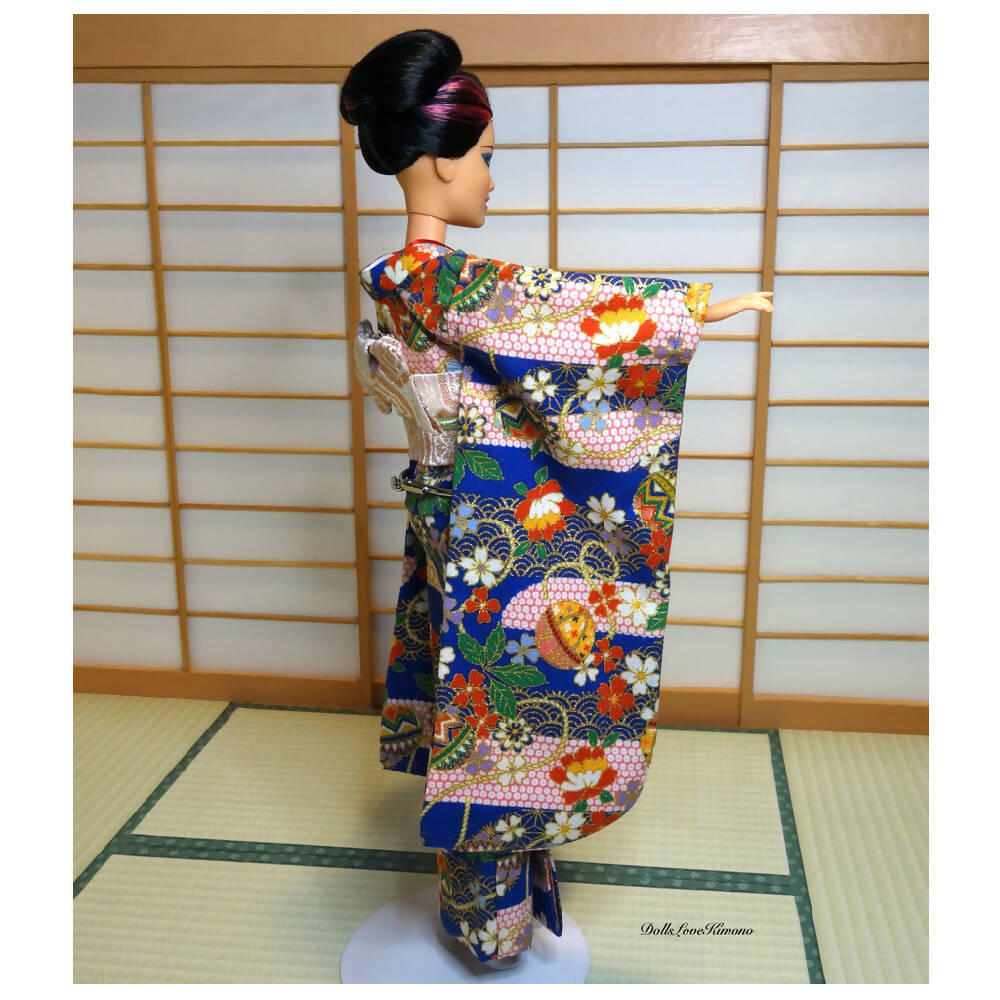 Doll clothes, blue kimono set for 11 ¾ inch fashion dolls, handmade