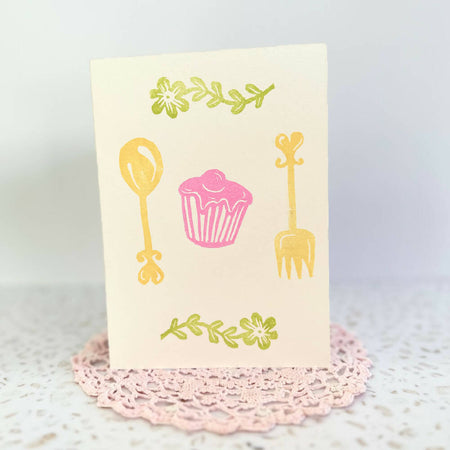 Cupcake Crumble Original Hand Carved and Printed Birthday Card
