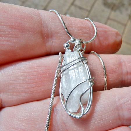 Raw Kunzite crystal pendant Sterling silver wire wrapped