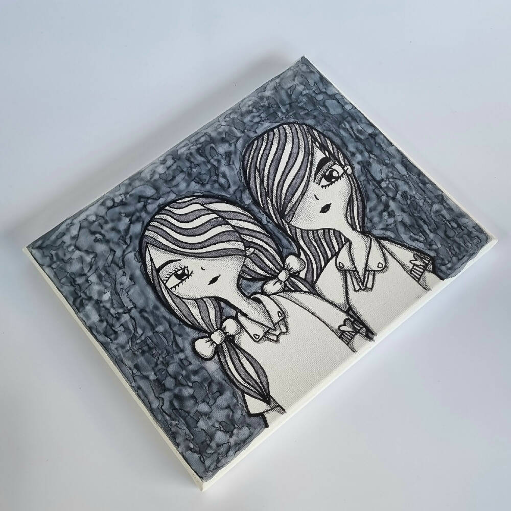 Headline Series : Twins Maisy and Daisy Original Ink on Canvas