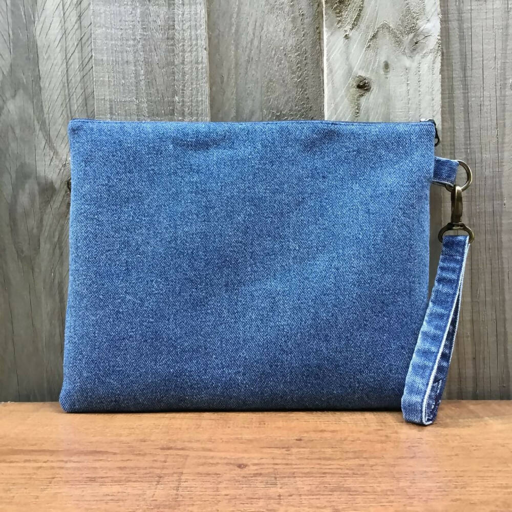 Large Upcycled Denim Clutch – Heart