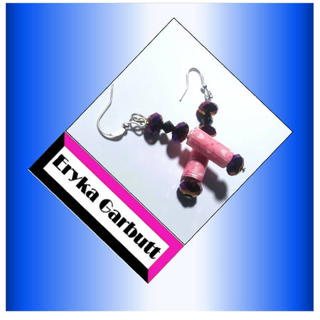 Dangle earrings paper bead and crystals.