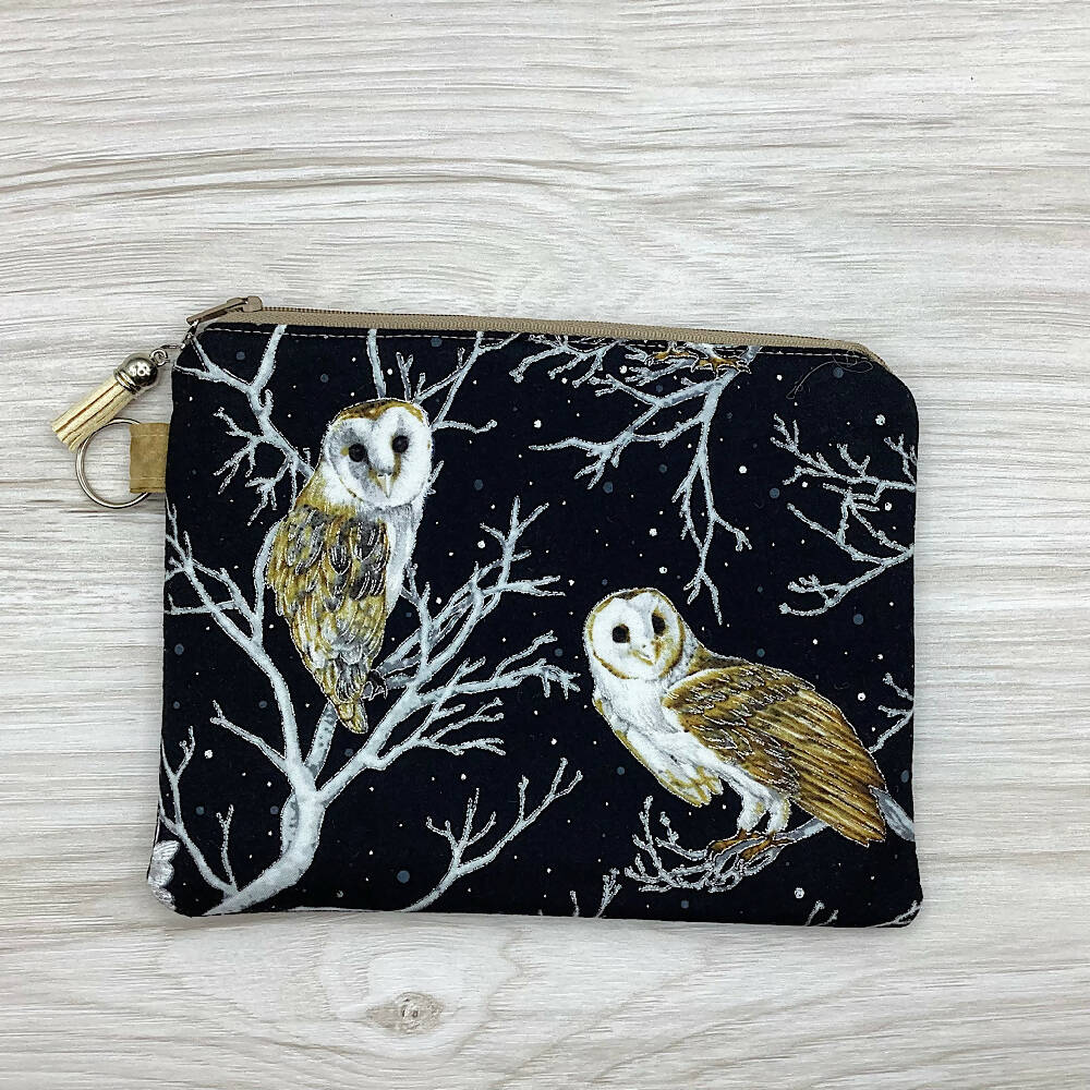 Owls Zip Pouch (21cm x 16cm) Fully lined, lightly padded