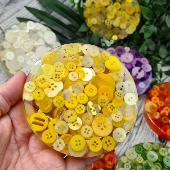 Coasters Buttons bright Rainbow Mixed Resin Cast Mug (2)