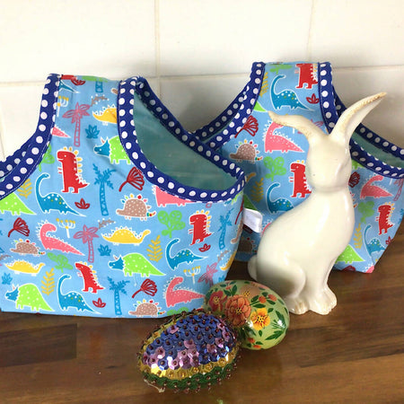 Easter Basket, Fabric Basket, Bag, kids basket,. Dinosaurs blue