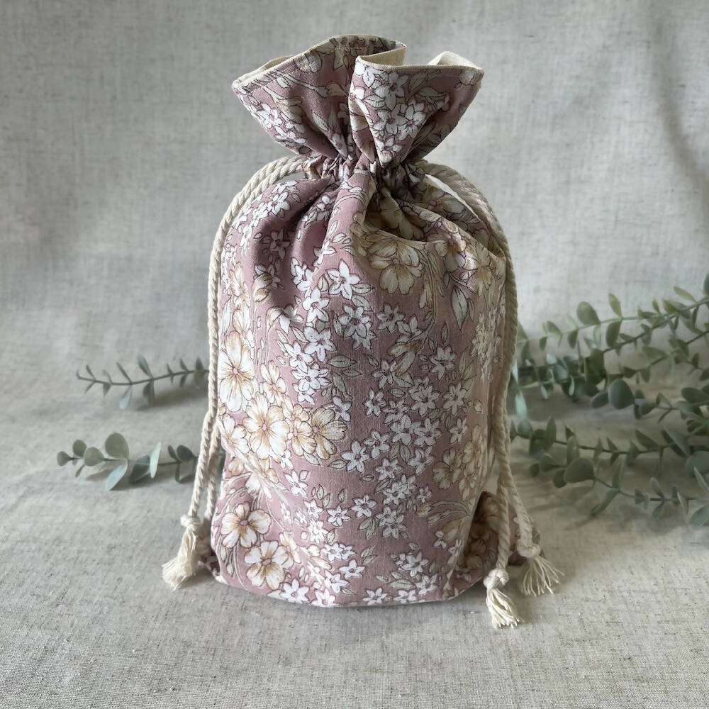 Reusable Fabric Gift Bag - Pink & White Floral