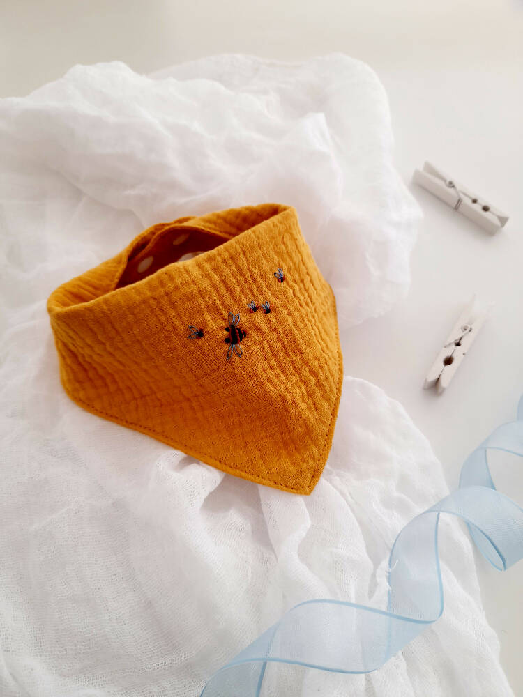 Baby Bib Bandana Cotton Hand Embroidered Bees