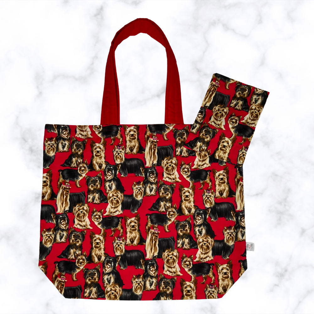 Grocery Tote ... Lined with storage pouch... Yorkshire Terrier