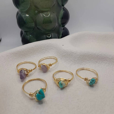Custom made Wire wrapped ring - amethyst, turquoise, gold , silver