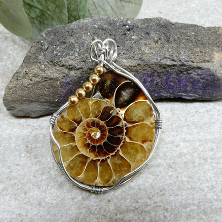 Large Ammonite fossil Sterling wire wrapped pendant