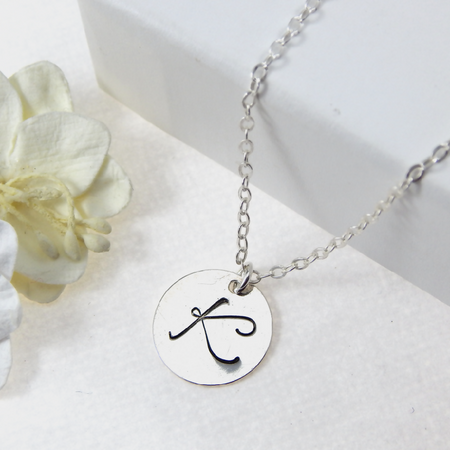 Simple Initial Necklace,Script Initial Necklace,Personalized Hand Stamped Jewellery