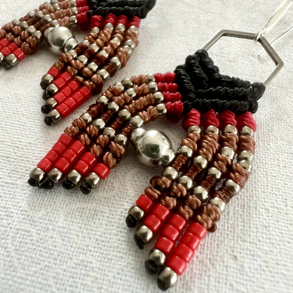 Native Micro Macrame Earrings, Silver Plated hooks + Free microfiber pouch