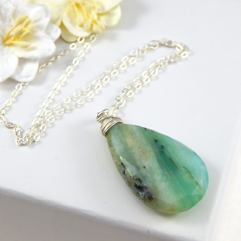 Peruvian Opal Necklace,October Birthstone,Green Opal Pendant Necklace