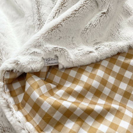 Honey gingham faux fur Snuggie Blanket