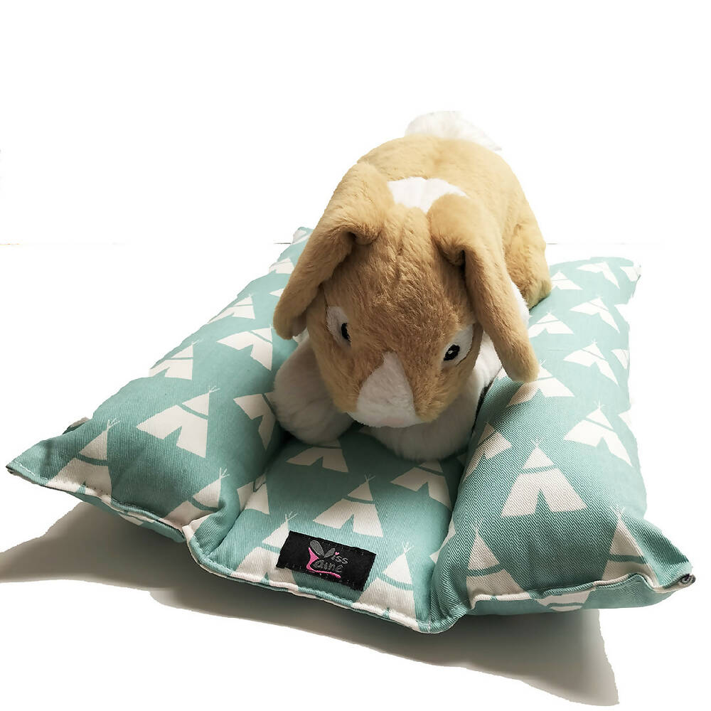 Rabbit bed , aqua and white teepee print. Pet bed