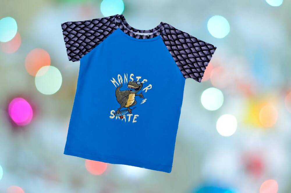 Boys T-Shirt, Blue Monster Skate,