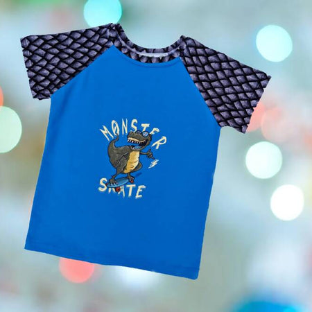 Boys T-Shirt, Blue Monster Skate, Size 4, 8