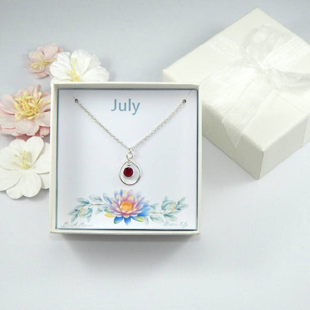 July Birth Flower and Birthstone Necklace on Gift Card