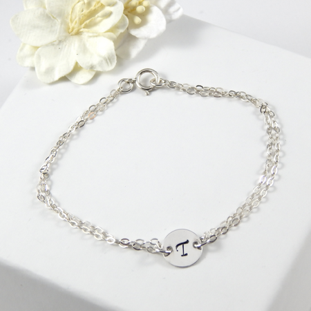 Personalized Hand Stamped Initial Bracelet Sterling Silver