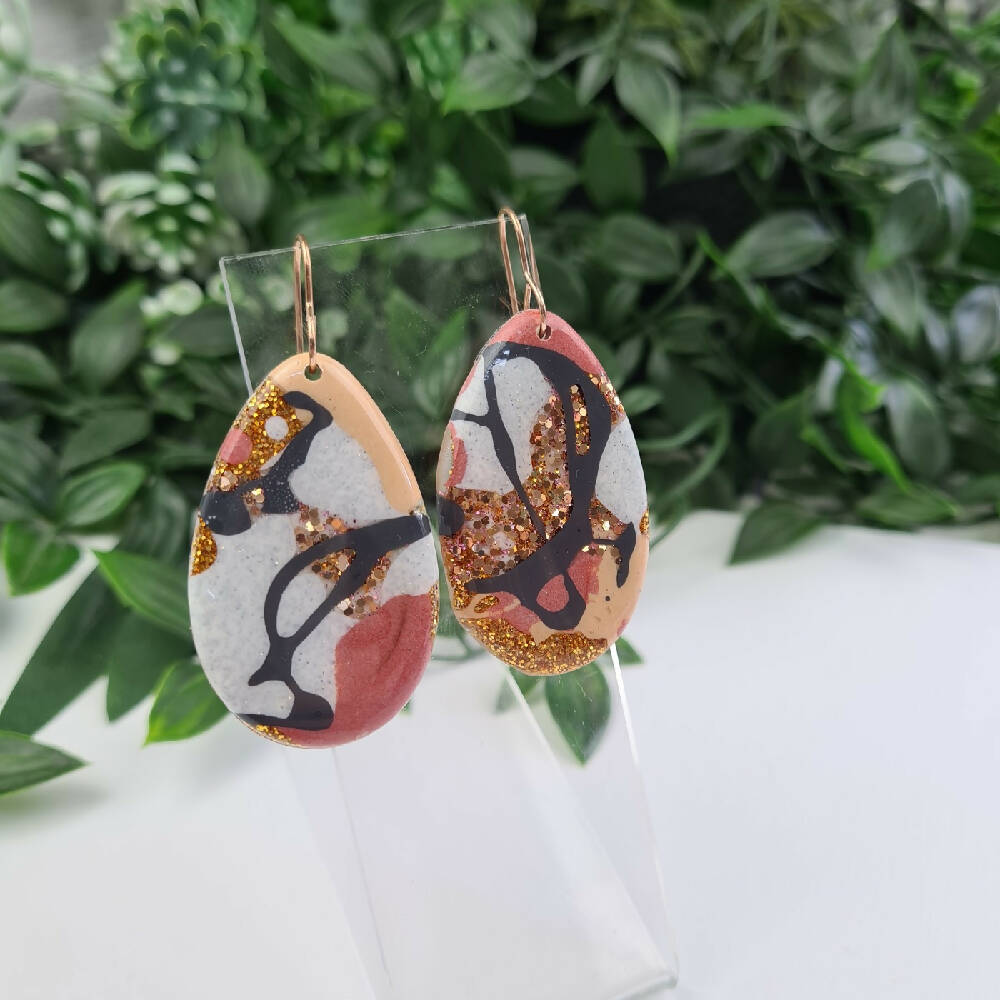 Dangle Earrings Resin Button Jewellery Colourful Copper Egg  (3)