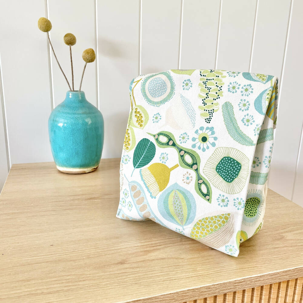 Lunch Bag Cotton Canvas~ Reusable, Fold Over~ Native Pods Green