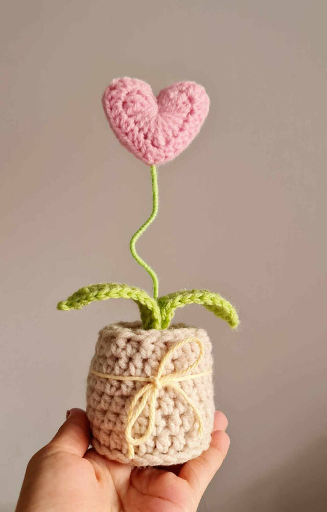 Crochet Pink Heart in a Pot