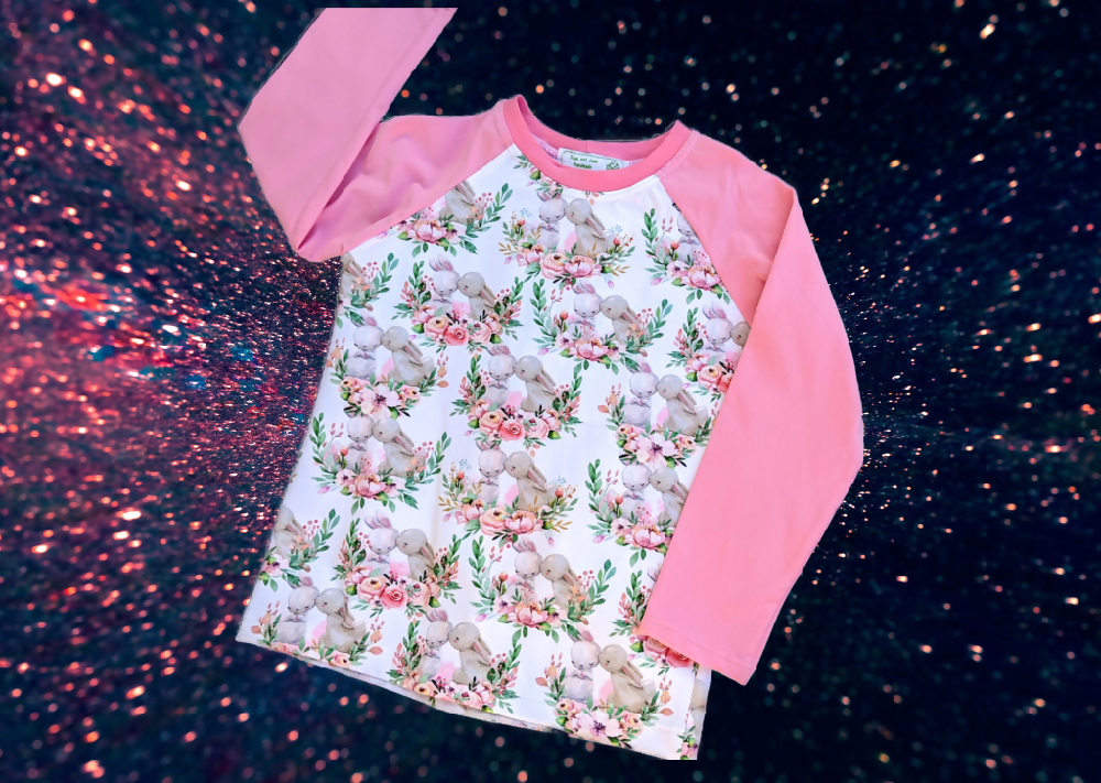 Girls Long Sleeve Tee, Kissing Bunnies, Size 5, 6