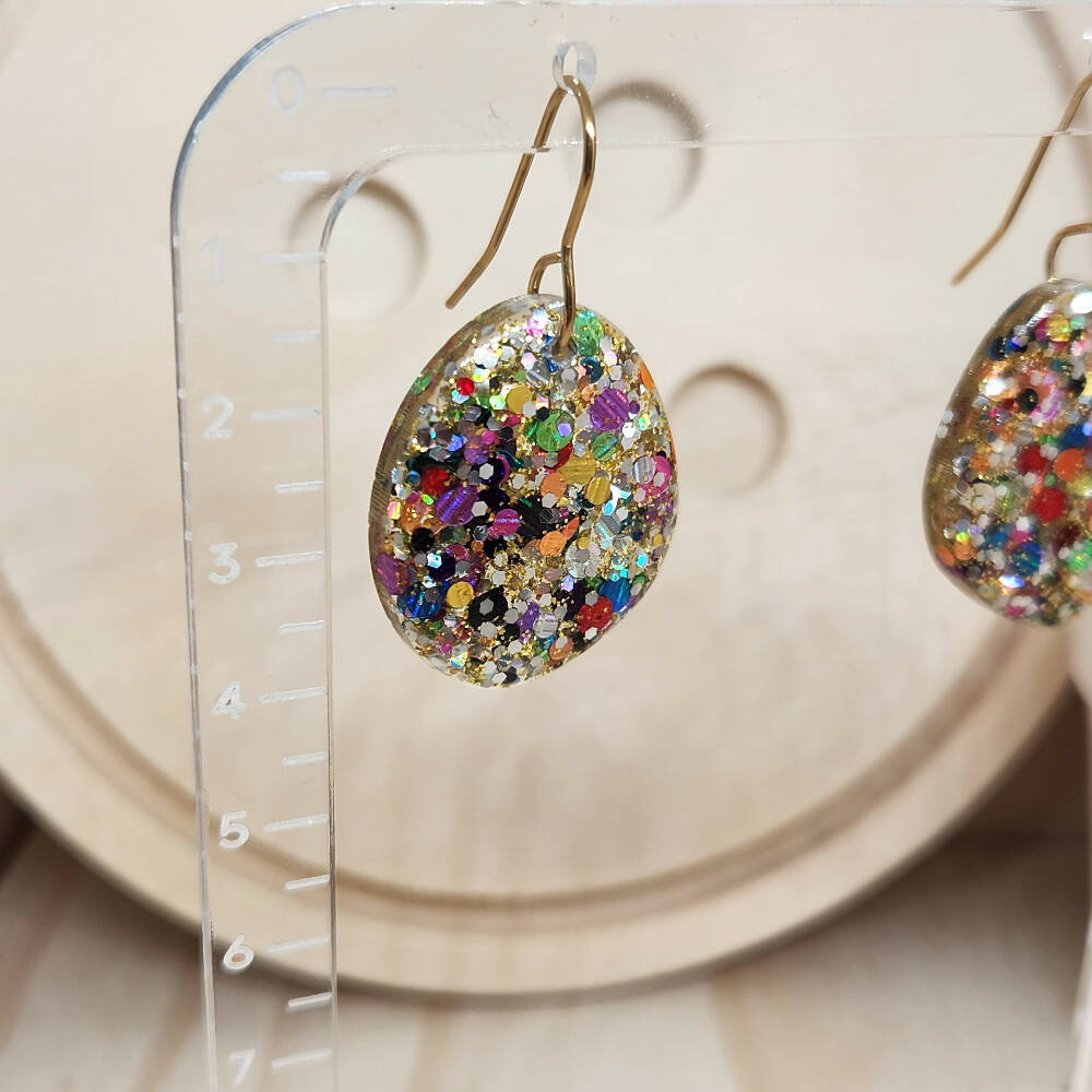 Dangle Earrings - Nellie Nugget - Gold Glitter - Resin - Hook