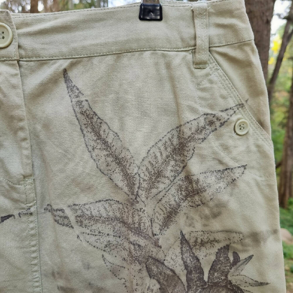 Knee Length Skirt - Botanically Printed - Upcycled - Wearable Art