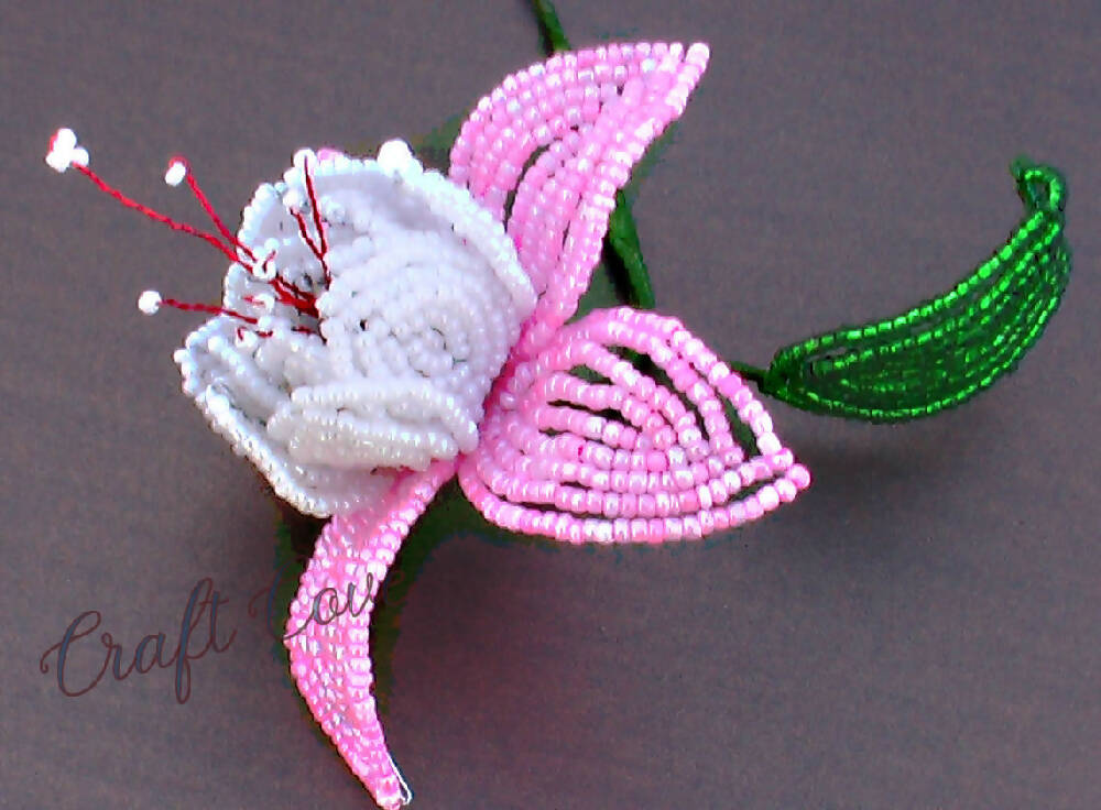 French beaded fuchsia, pink beaded flower