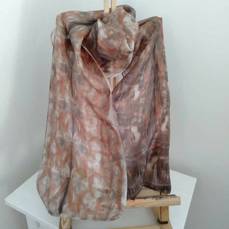 Silk scarf eco printed with eucalyptus leaves