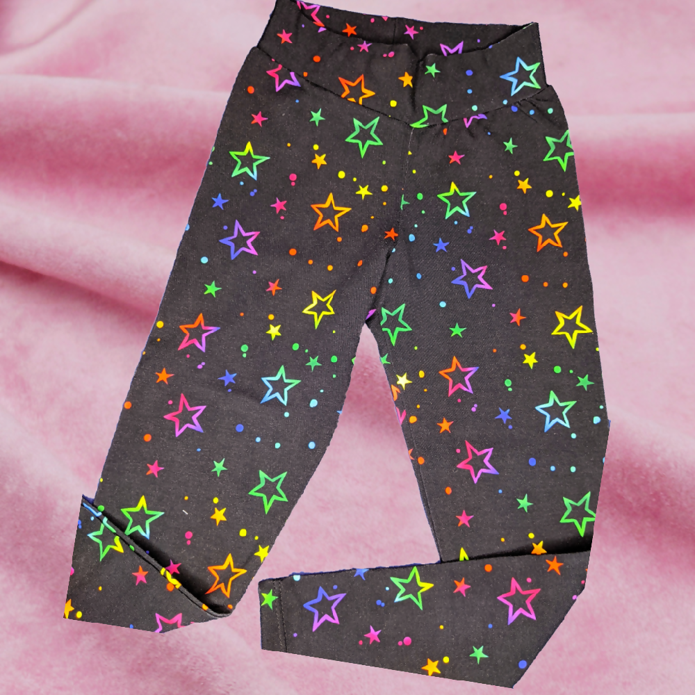 Girls Leggings, Neon Stars, Sizes 2, 6, 7, 8, 10