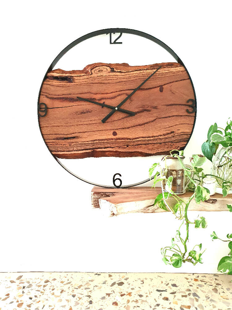 Wall Clock,57cm Diameter, Australian Made,wedding gift couple unique, hanging art feature, Fifth Wedding Anniversary Gift,Marri Timber