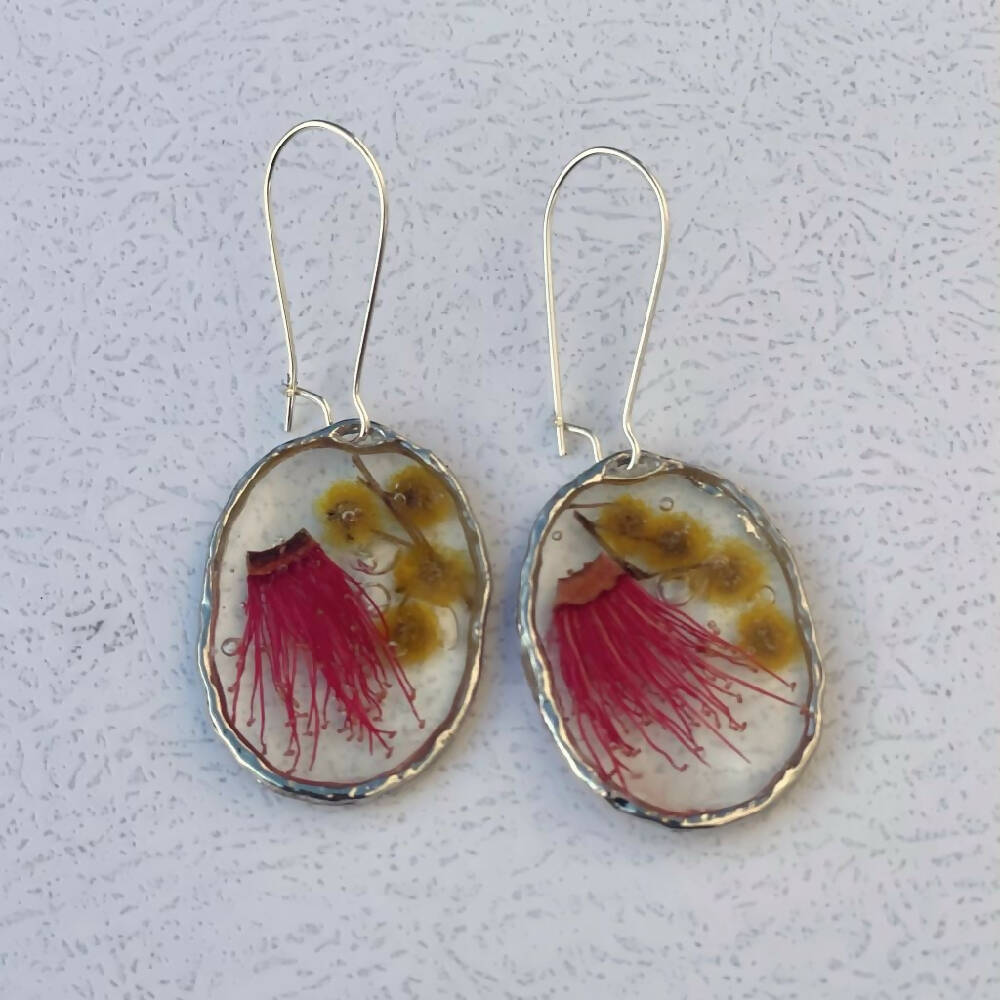 Australian native gum blossom and wattle resin earrings