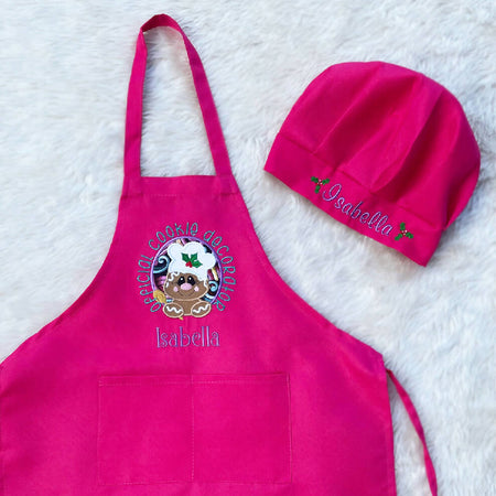 Childrens apron set, Mini chef hat, Embroidered, Made to order